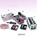 pink aluminum cosmetic case with trays inside from China manufacturer